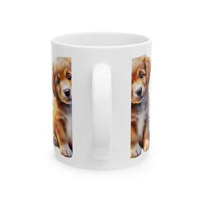 Cute Puppy Ceramic Mug — Adorable Brown Puppy Coffee Cup, Dog Lover Gift 11oz   Item #67075