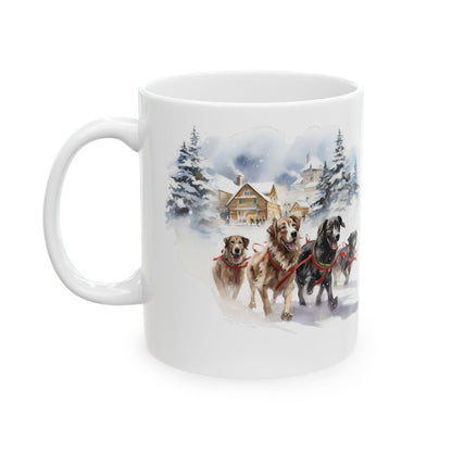Winter Wonderland Dogs Running In Snow Ceramic Mug  11oz  Item #616696