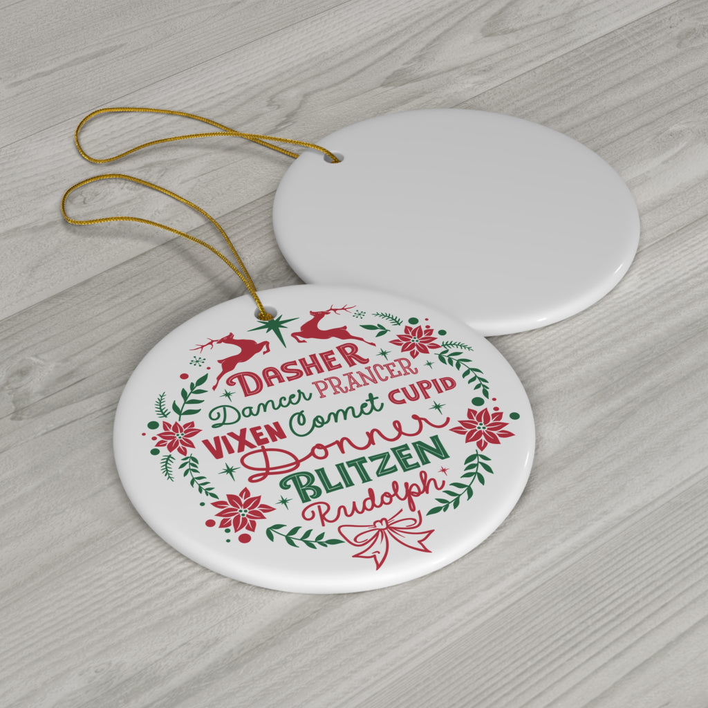 Reindeer Wreath Ceramic Disc Ornament        Item #4839053