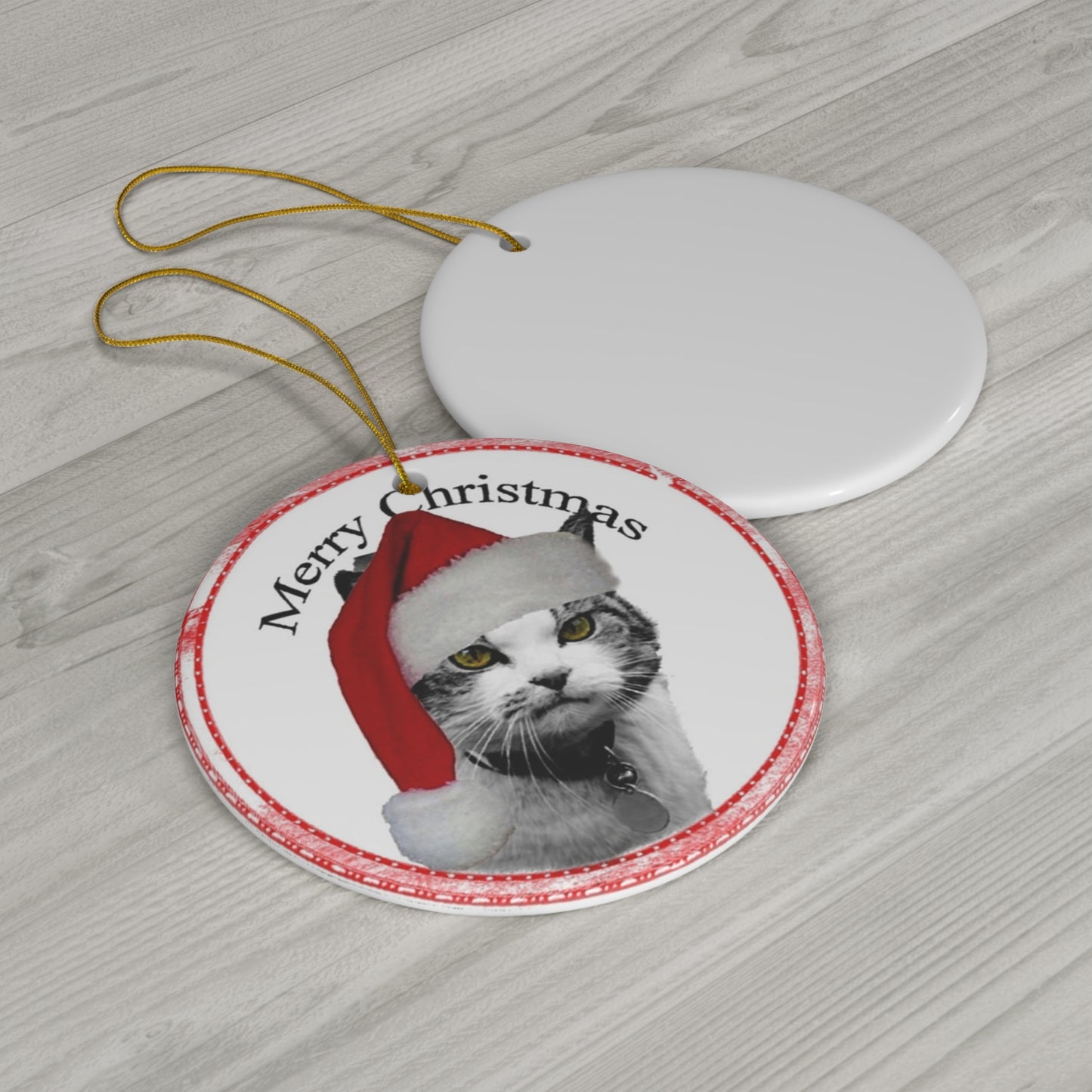 Merry Christmas Cat Ceramic Disc Ornament         Item #6572523