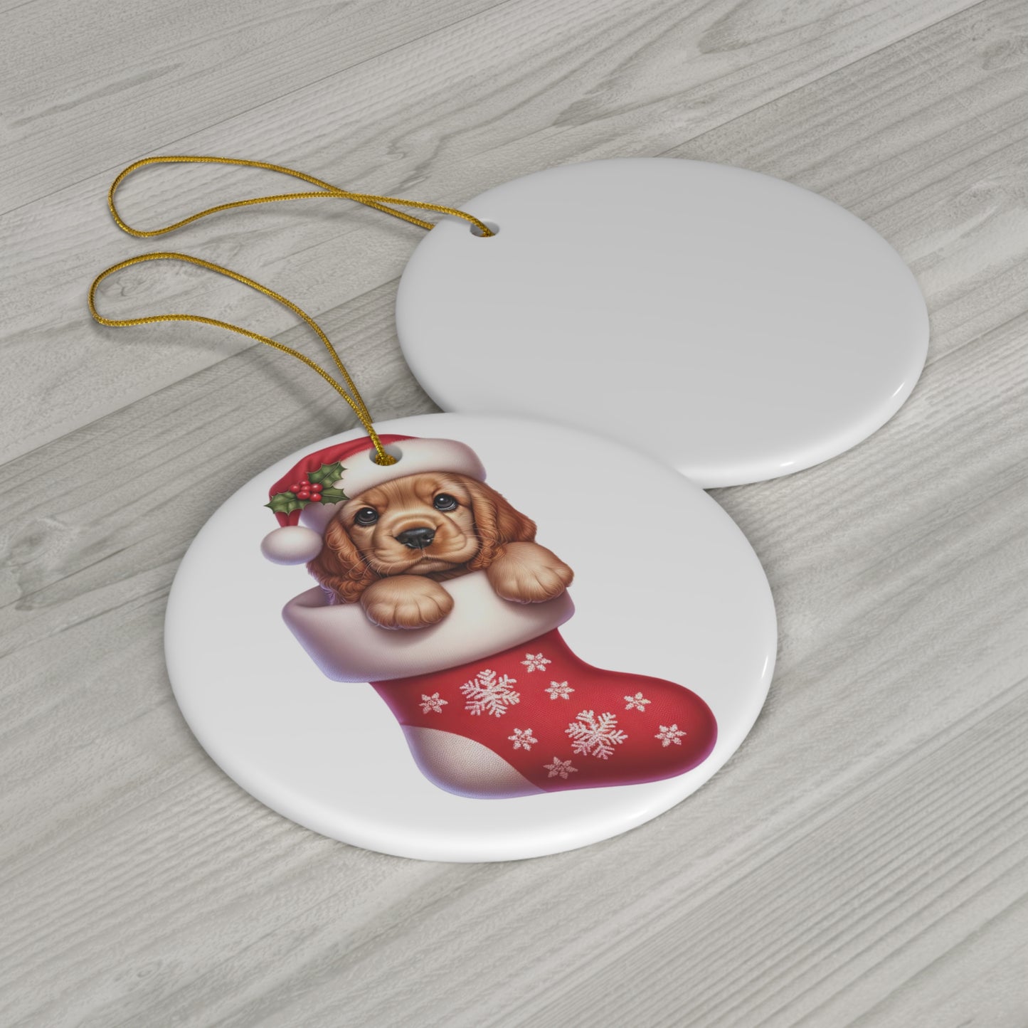 English Springer Spaniel Christmas Stocking Ceramic Disc Ornament        Item #1381889