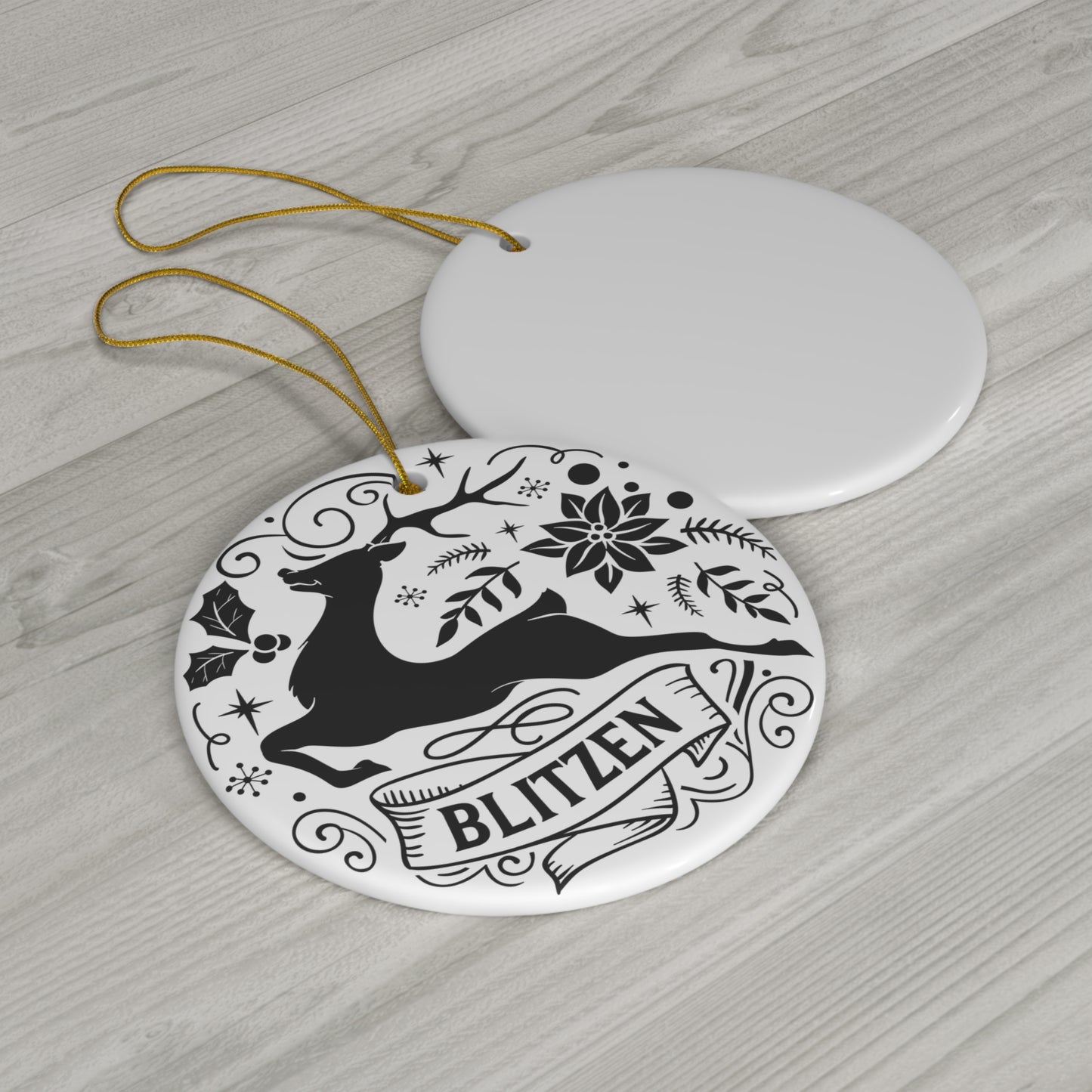 Blitzen Ceramic Disc Ornament             Item #8994149