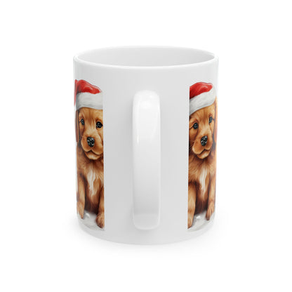 Christmas Puppy Ceramic Mug — Cute Golden Retriever Puppy in Santa Hat 11oz   Item #510175