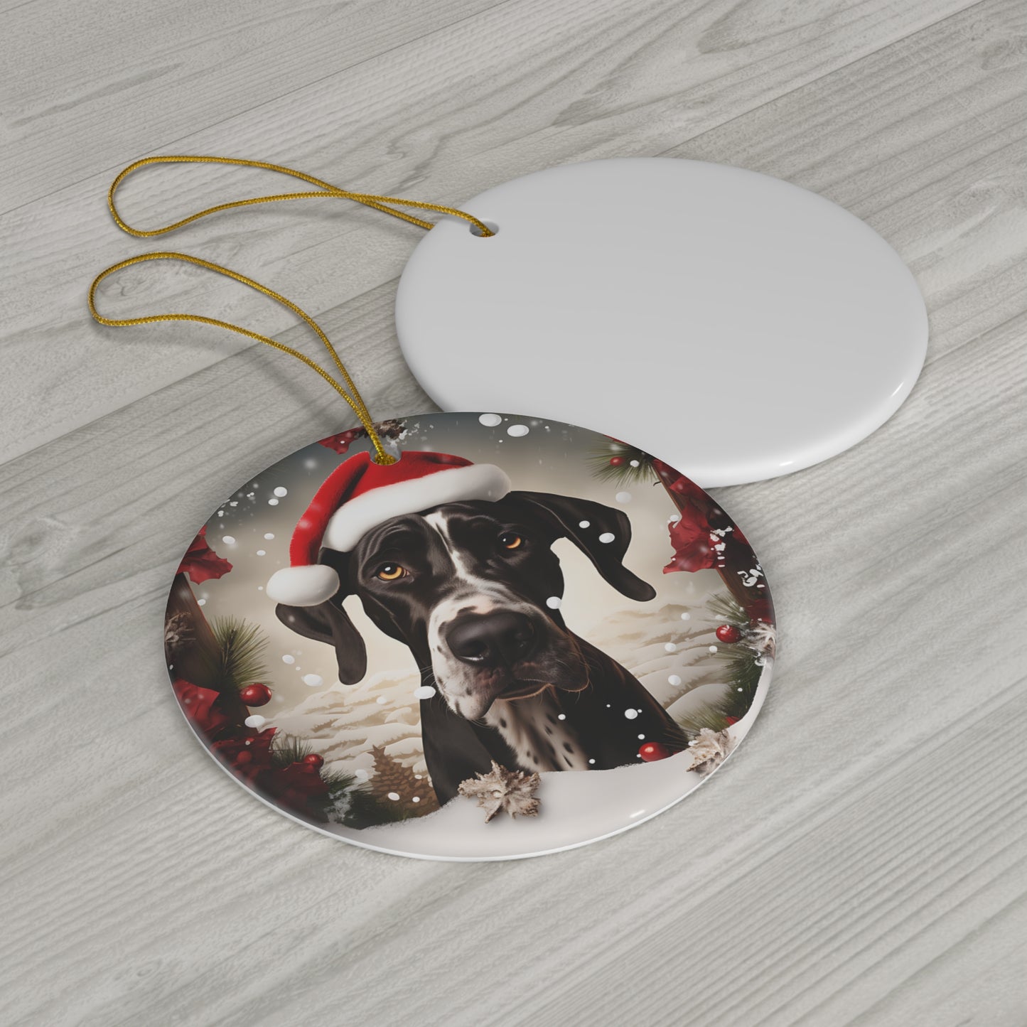 3D Dog With Santa Hat Breaking Out Ceramic Disc Ornament               Item #6321703