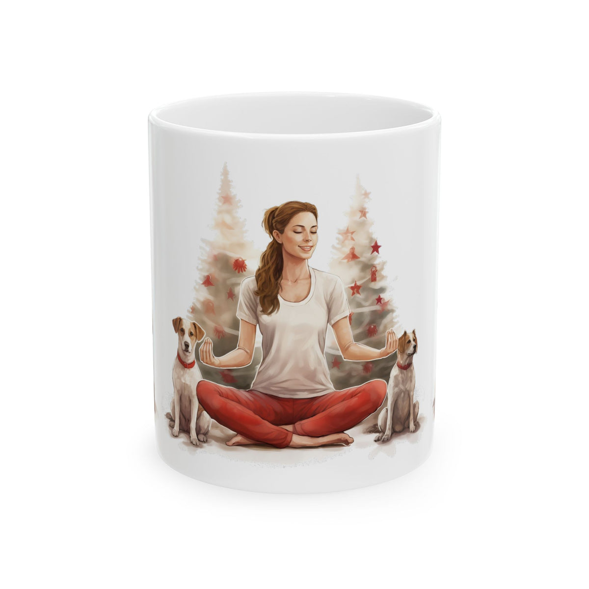 Meditation Dog Mug – Woman Meditating with Dogs Ceramic Coffee Cup 11oz  Item #515975