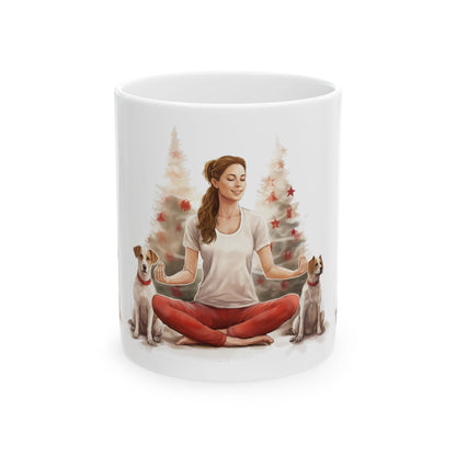 Meditation Dog Mug – Woman Meditating with Dogs Ceramic Coffee Cup 11oz  Item #515975