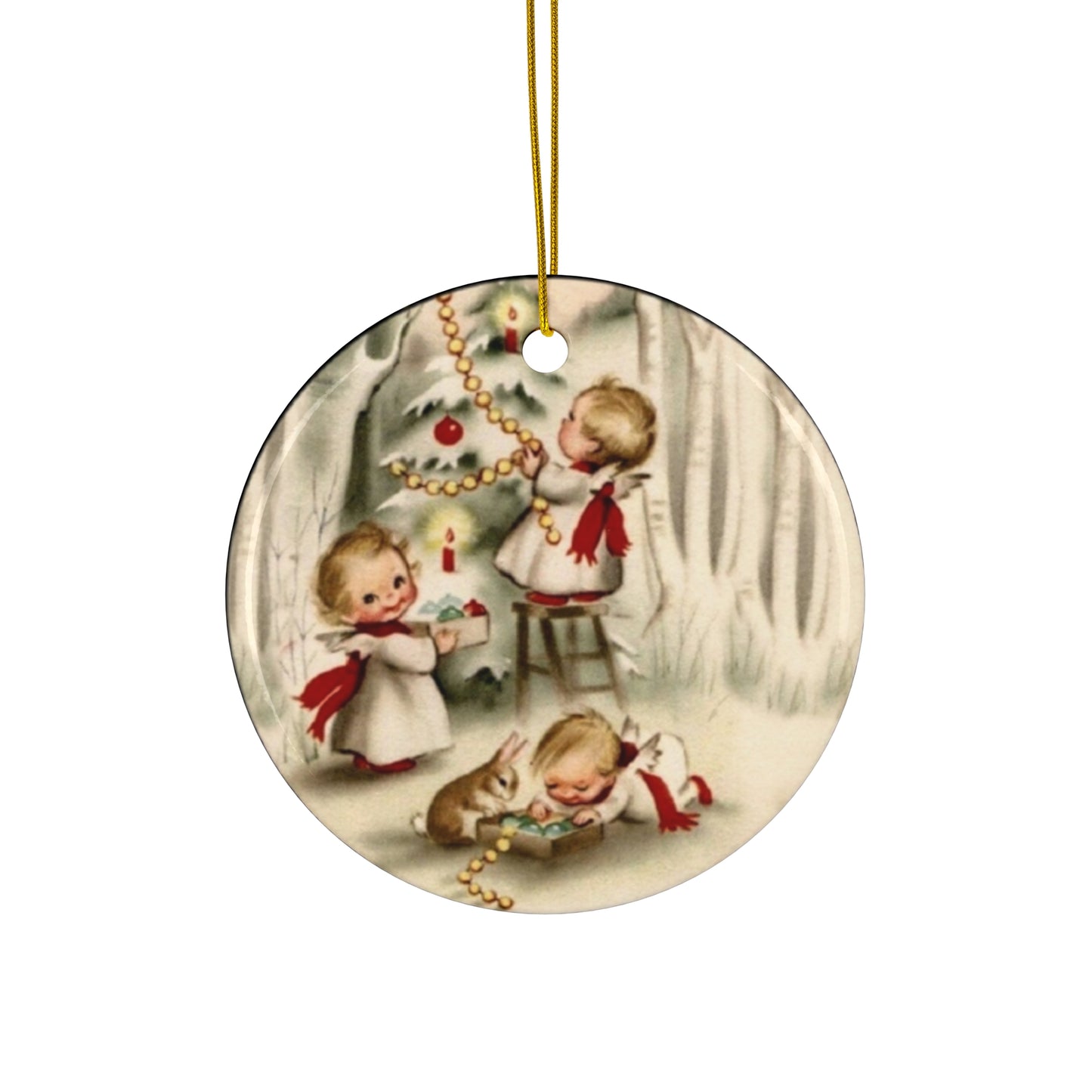 Christmas Scene With Kids Ceramic Disc Ornament      Item #9092414