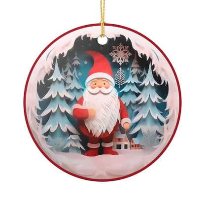 Ceramic Christmas Ornament with Santa and Winter Forest Design   Item #116252