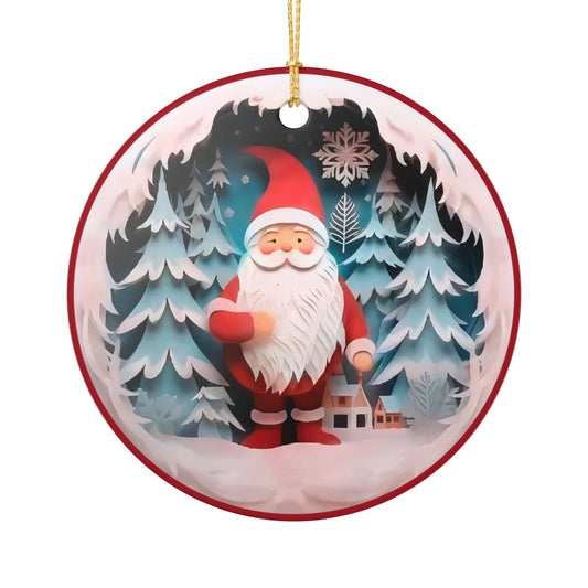 Ceramic Christmas Ornament with Santa and Winter Forest Design   Item #116252