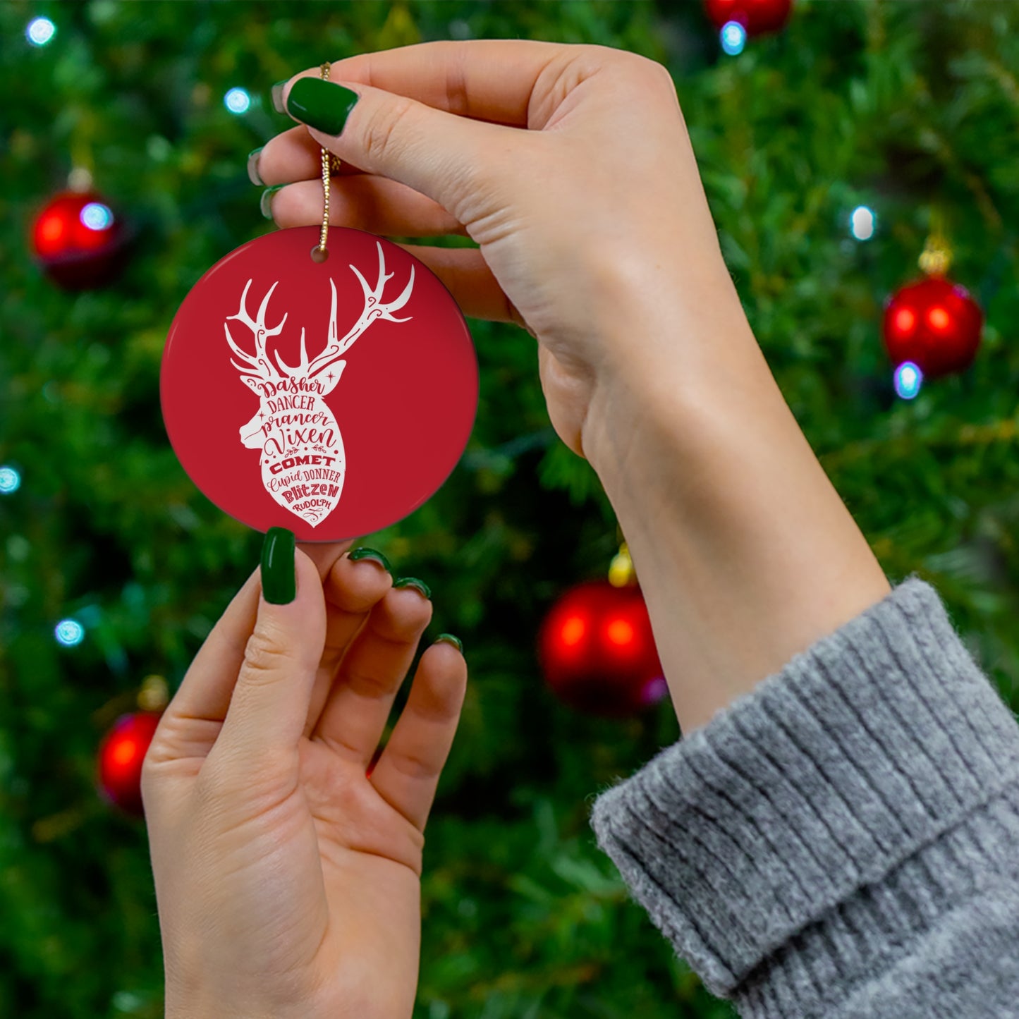 Reindeer Head Names Ceramic Disc Ornament        Item #205942