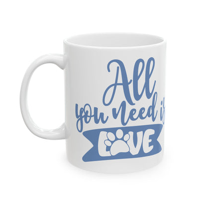 Ceramic Mug - "All You Need Is Love... and a Dog" Blue Paw Print Coffee Mug 11oz   Item #688152