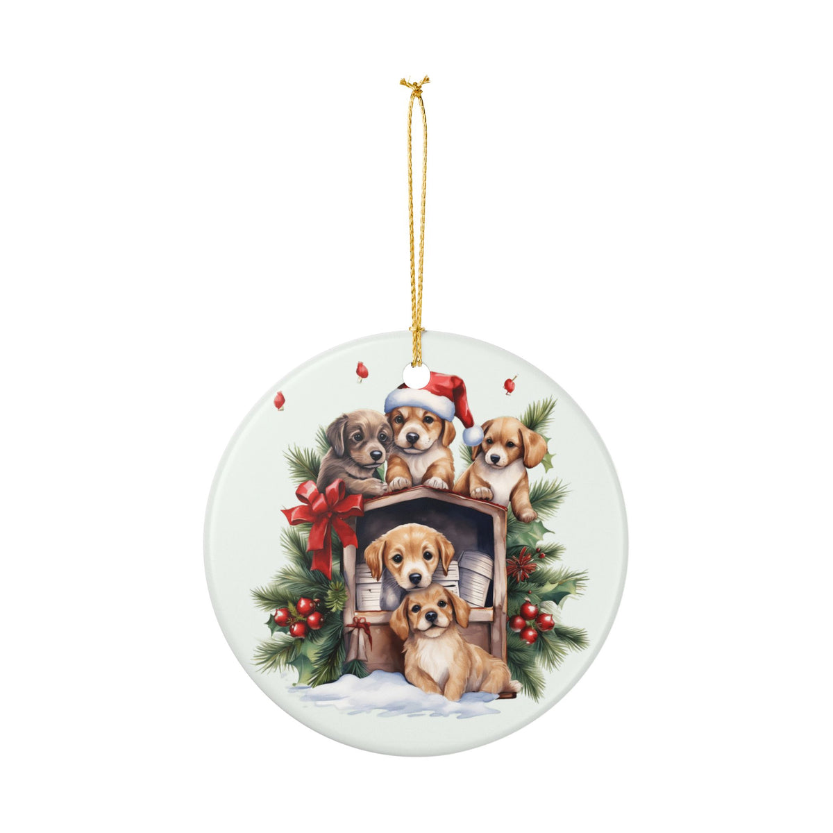 Ceramic Christmas Ornament with Festive Puppy Dog Design    Item #972623