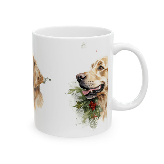 Golden Retriever Holiday Ceramic Mug — Festive Dog Lover Coffee Cup 11oz    Item #163297