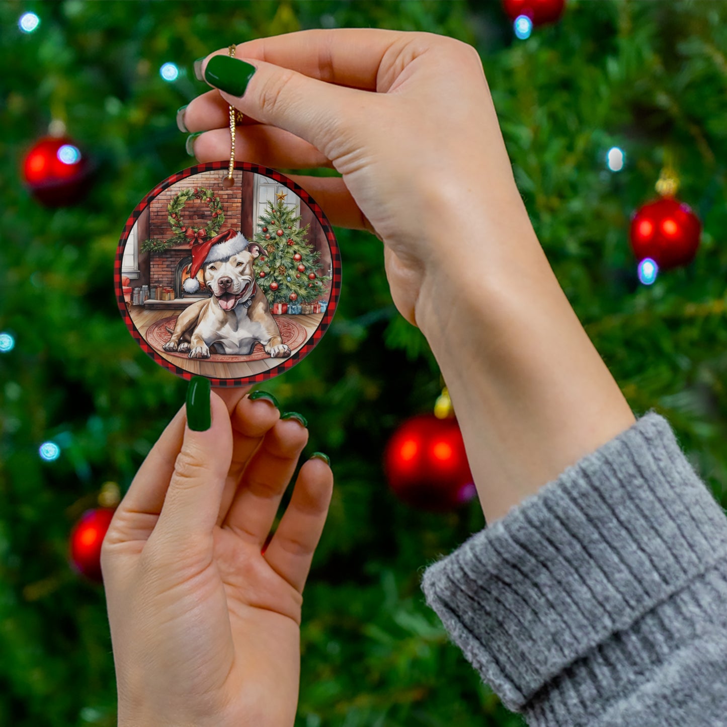 American Pit Bull Christmas Dog Ceramic Disc Ornament           Item #877931