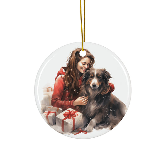 Christmas Dog Ceramic Disc Ornament              Item #1653296