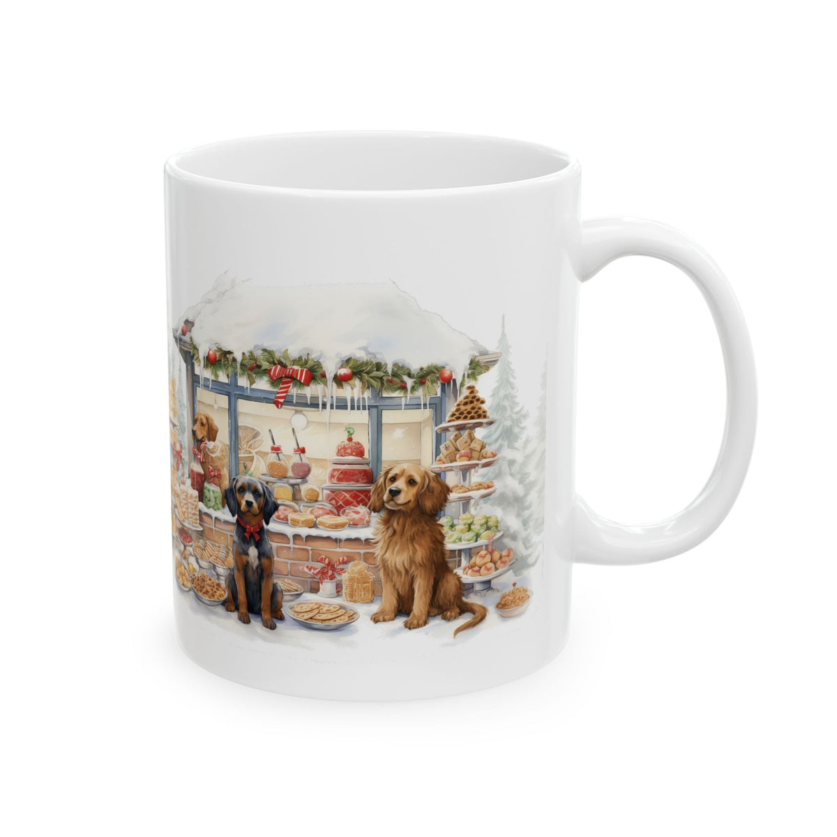 Cozy Christmas Market Ceramic Mug with Festive Dog Design 11oz   Item #325968
