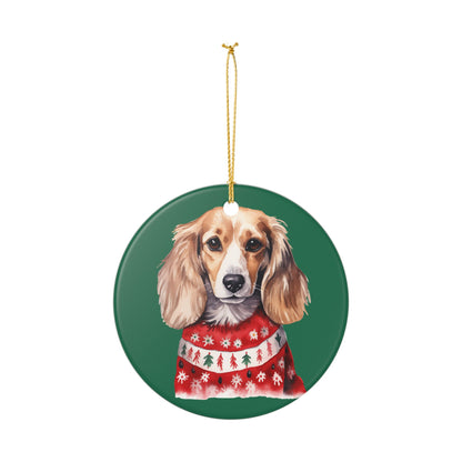 Christmas Dog In Sweater Ceramic Ornament   Item #685519