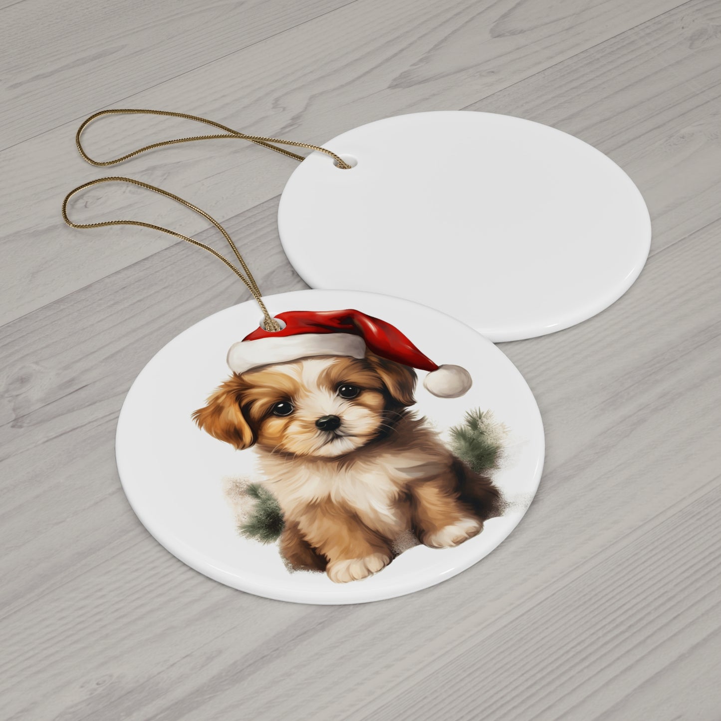 Christmas Dog Ceramic Disc Ornament            Item #1029599