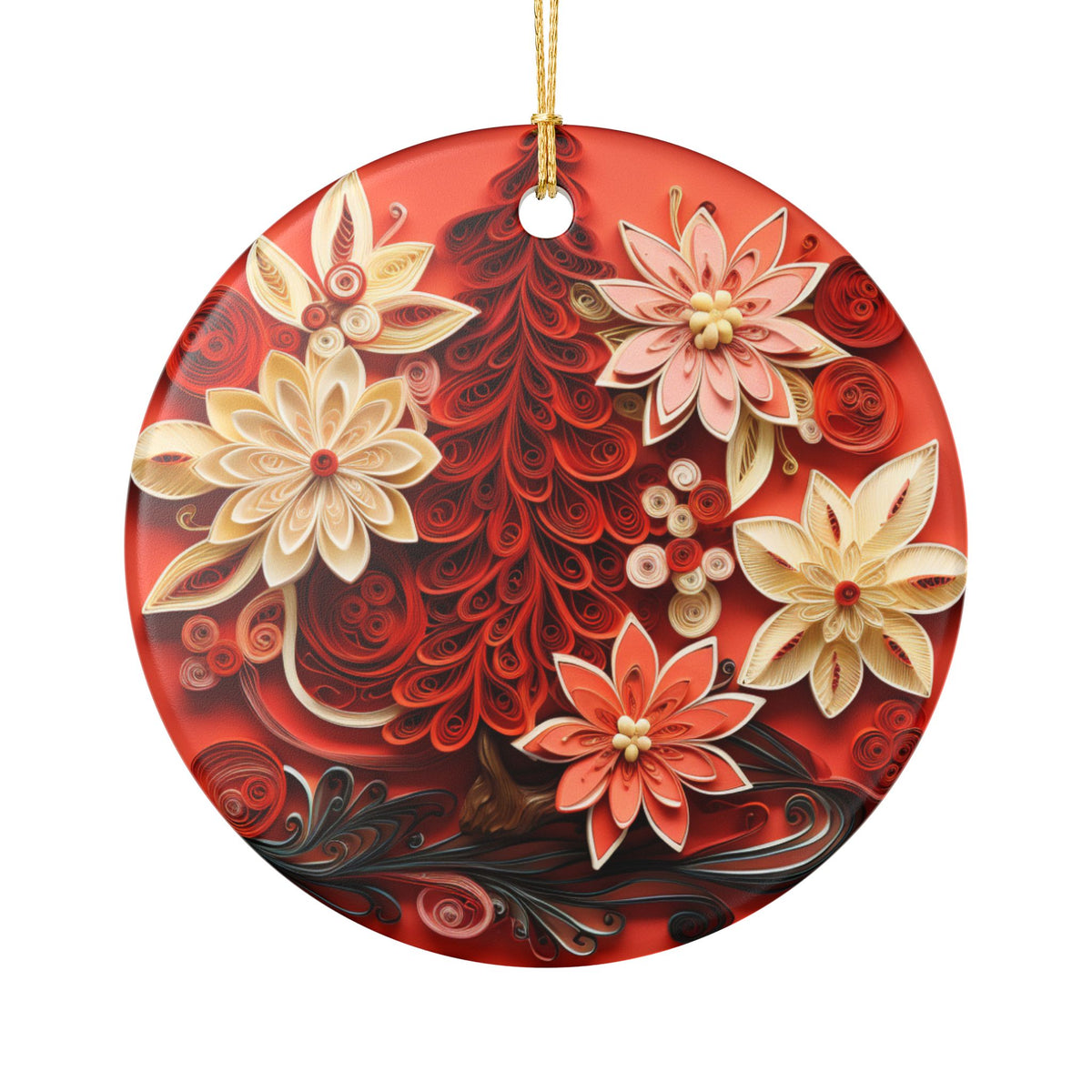 Red Floral Ceramic Ornament    Item #521139