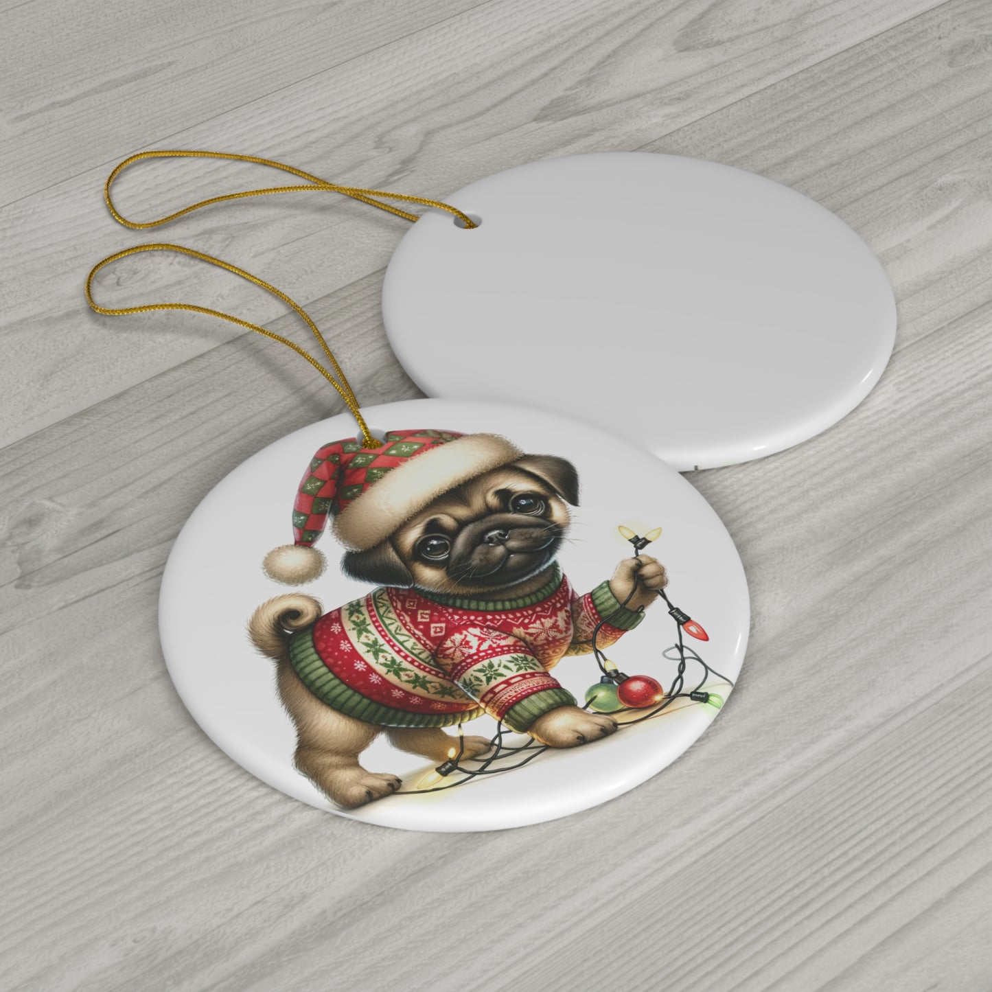 Ceramic Ornament - Pug Christmas Puppy With Lights     Item #6291747