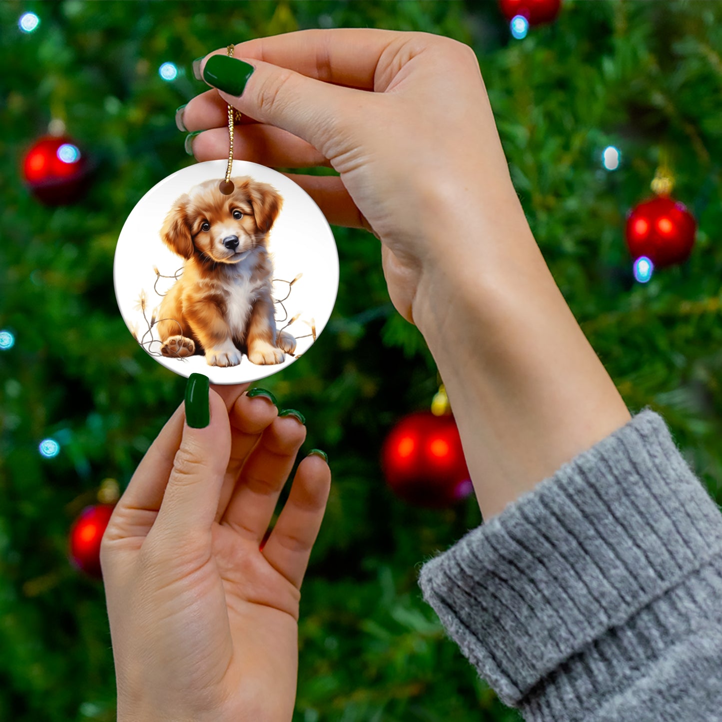 Christmas Dog Ceramic Disc Ornament             Item #3787766