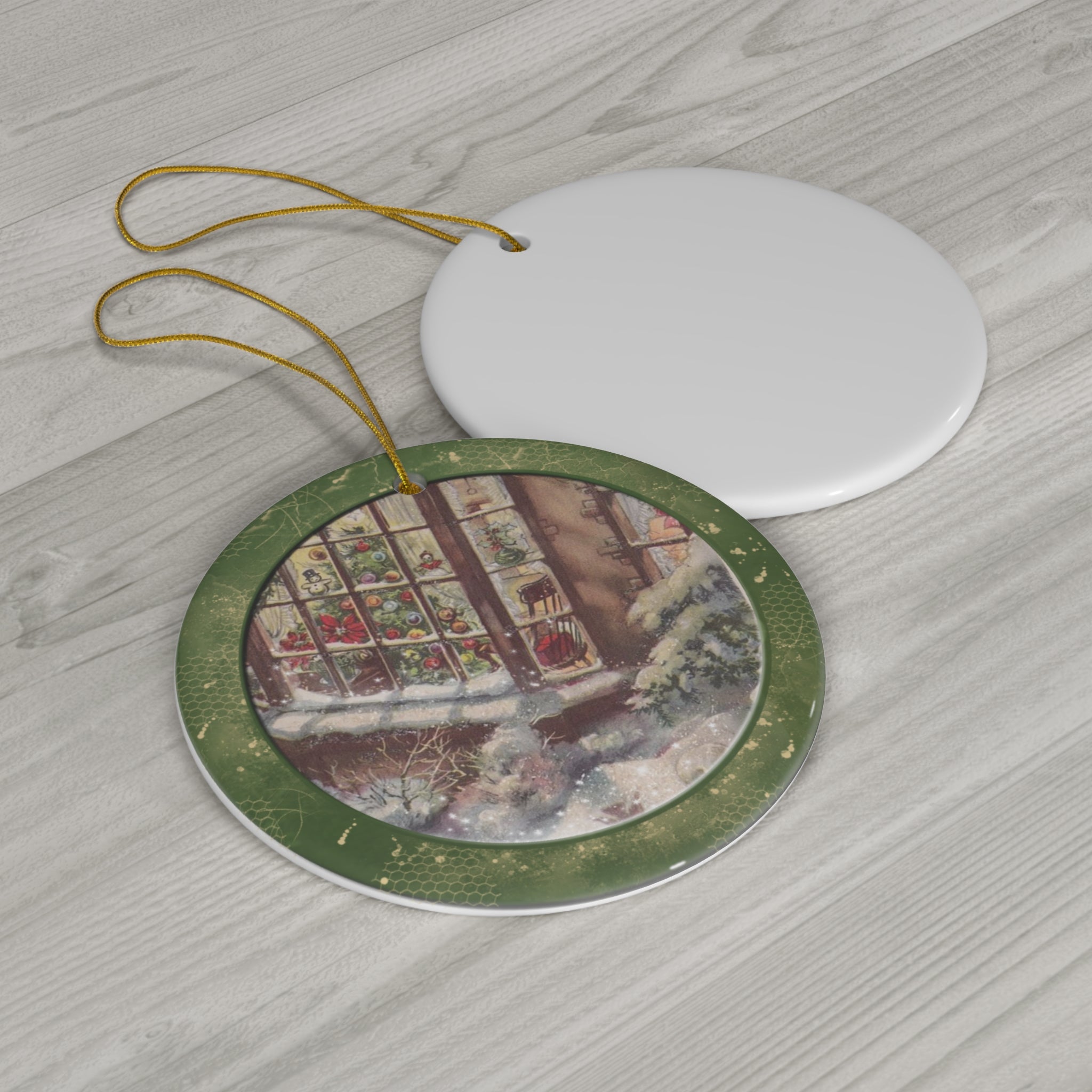 Christmas Scene Ceramic Disc Ornament         Item #1080154