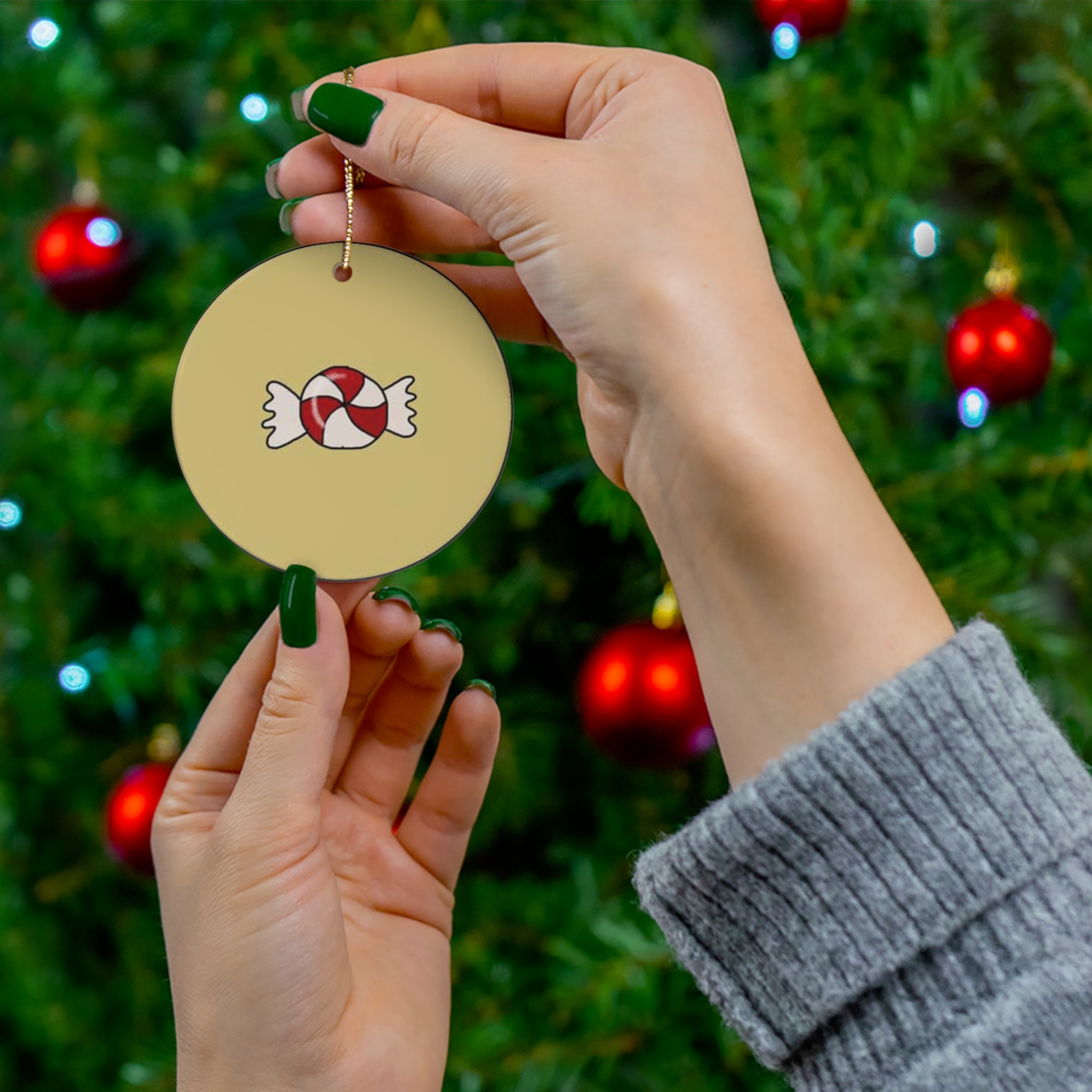 Christmas Candy Ceramic Disc Ornament          Item #7265187