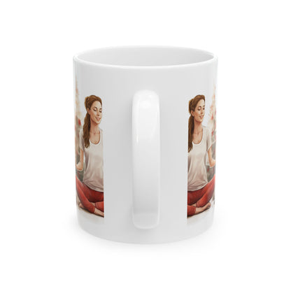 Meditation Dog Mug – Woman Meditating with Dogs Ceramic Coffee Cup 11oz  Item #515975