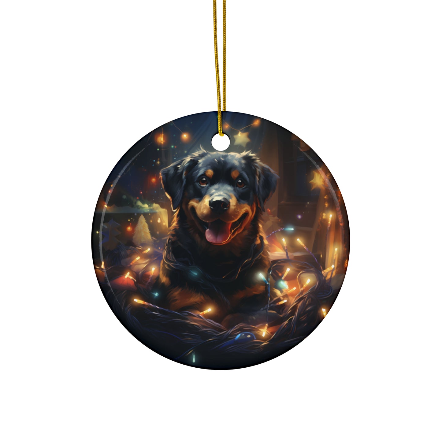 Xmas Dog With Lights Ceramic Disc Ornament          Item #8717187