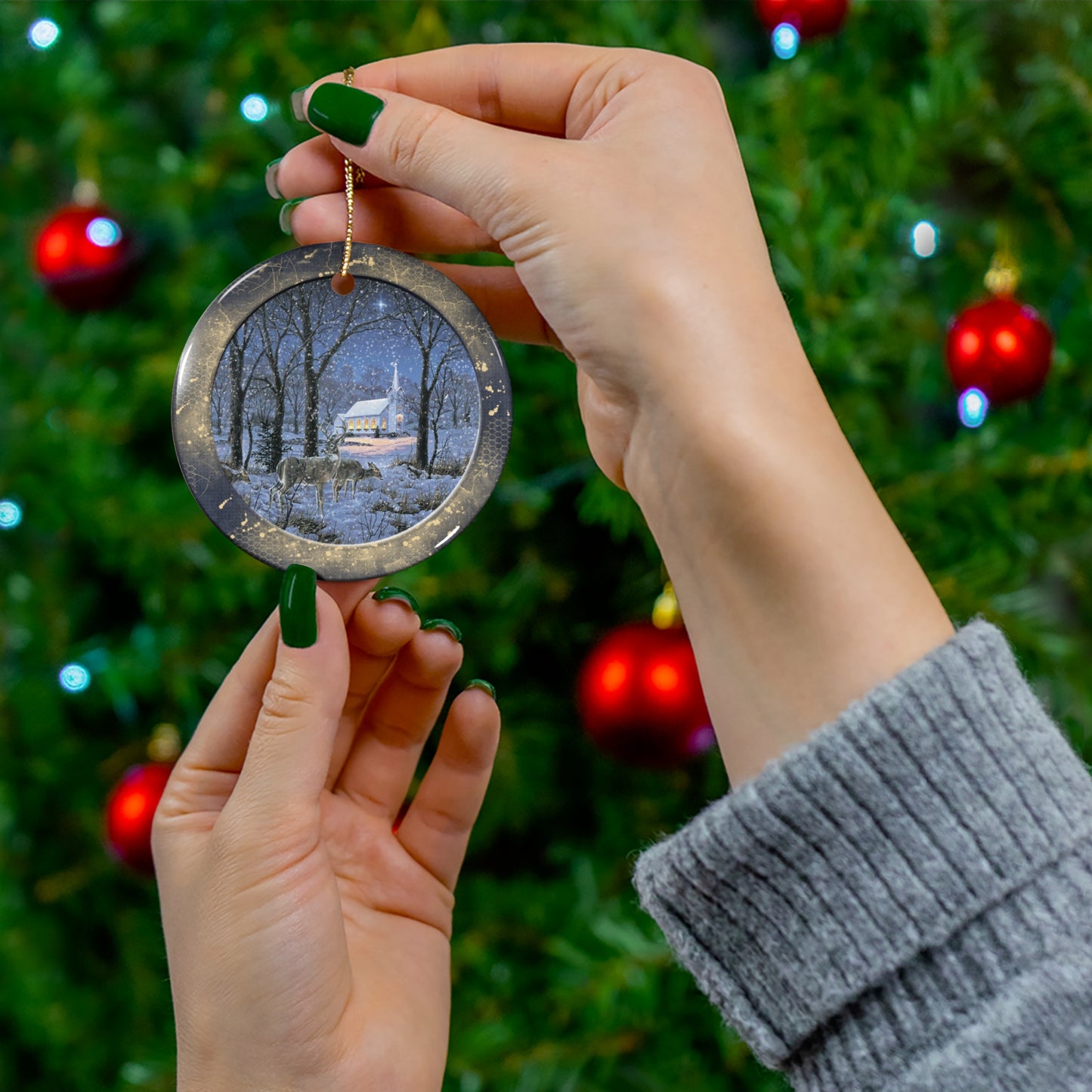 Winter Scene Ceramic Disc Ornament     Item #4750545