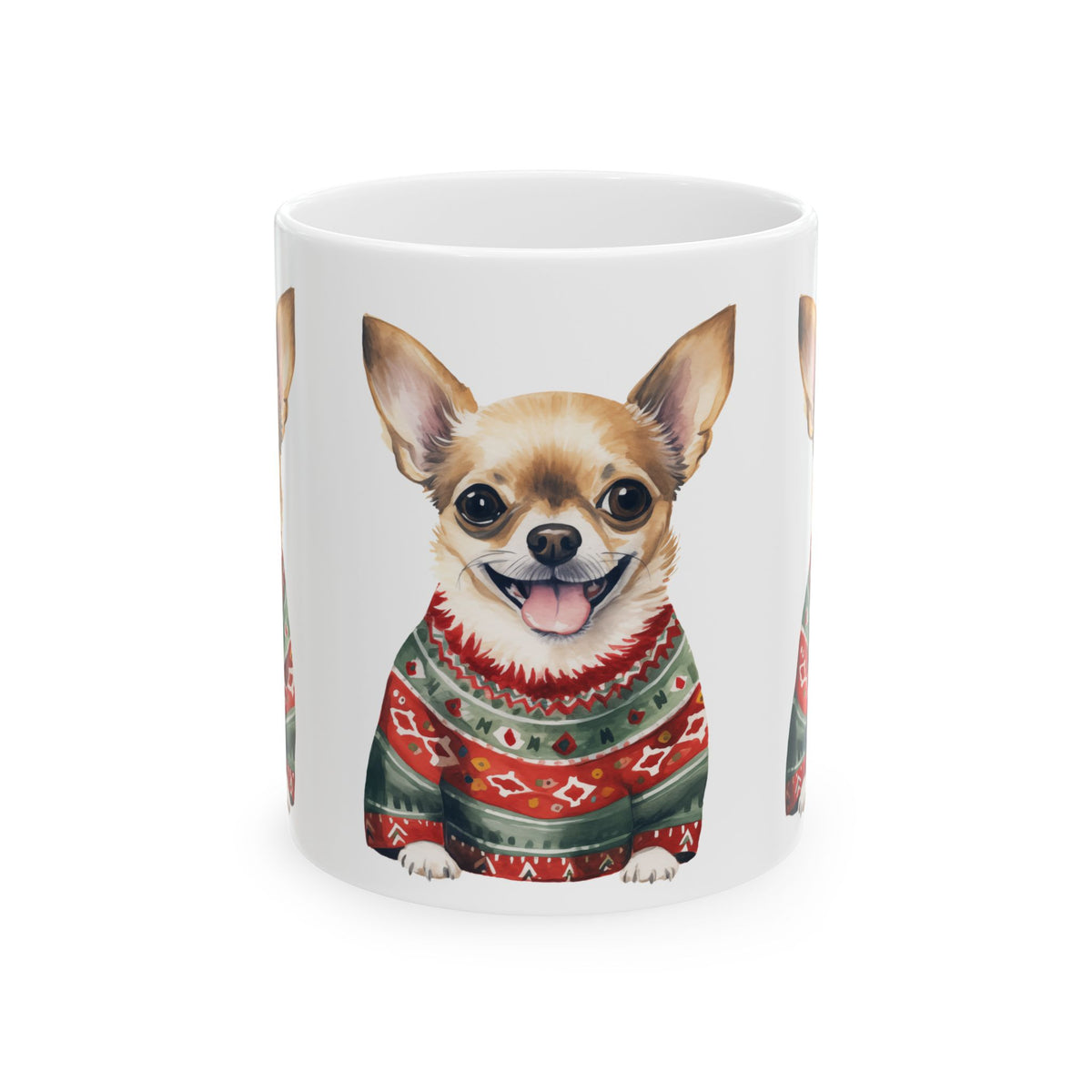 Christmas Chihuahua Mug — Cute Dog in Holiday Sweater Ceramic Coffee Cup 11oz   Item #396077