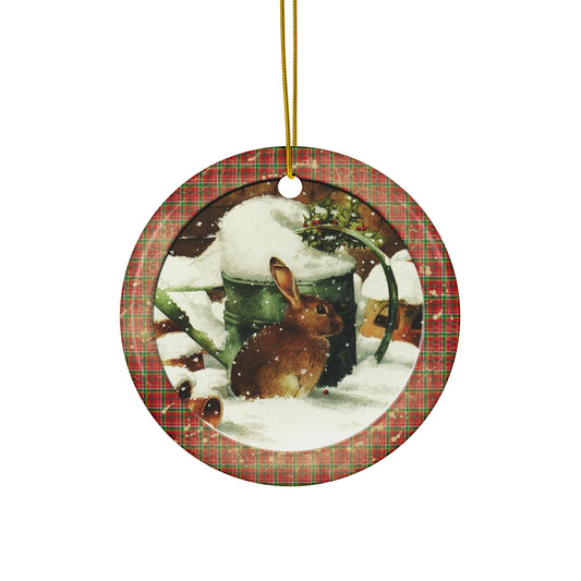 Christmas Rabbit Ceramic Disc Ornament      Item #6260834