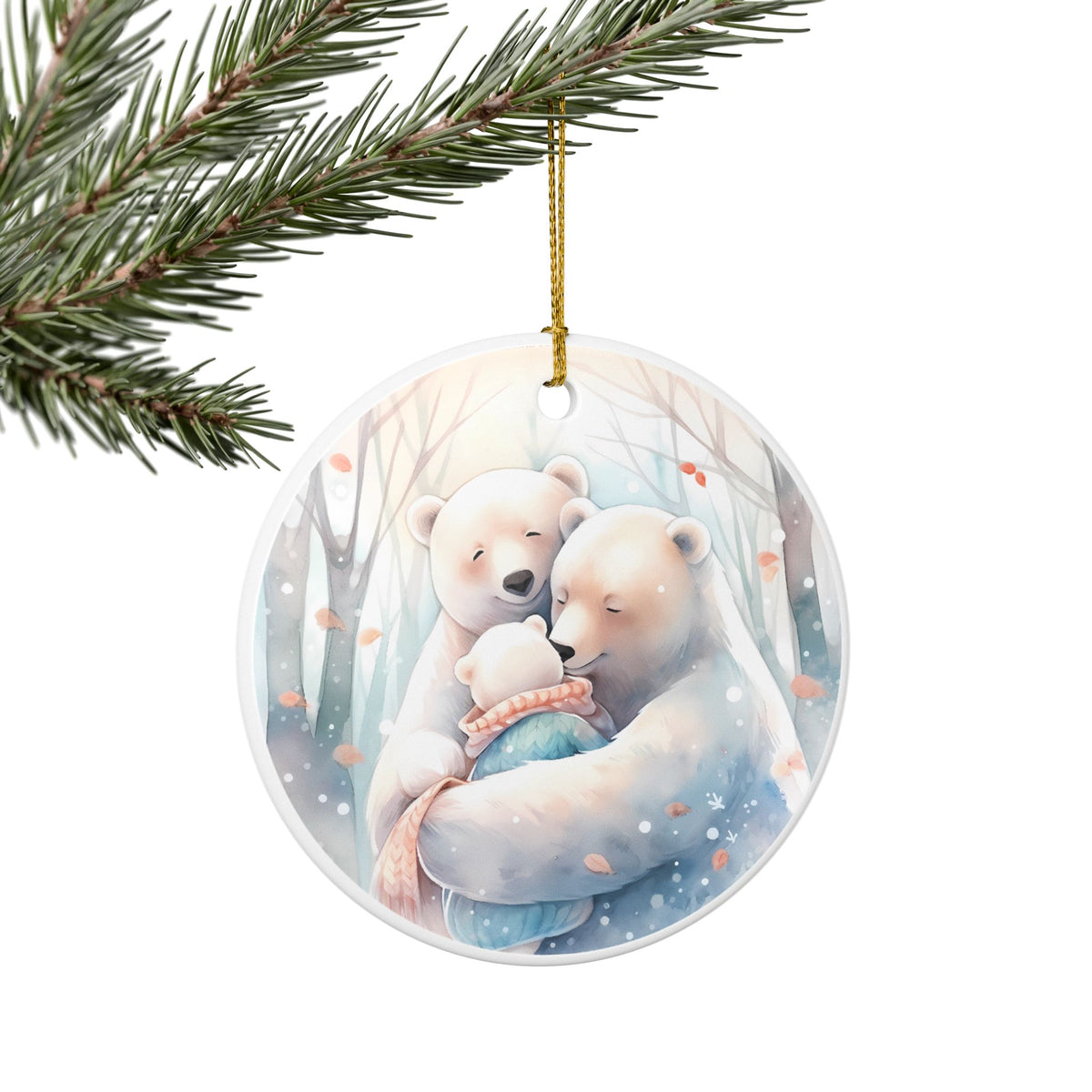 Ceramic Ornament – Cozy Polar Bear Family Winter Holiday Decoration   Item #500982