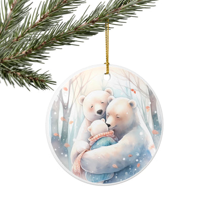 Ceramic Ornament – Cozy Polar Bear Family Winter Holiday Decoration   Item #500982