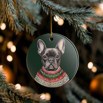 French Bulldog With A Festive Sweater Christmas Ceramic Ornament   Item #928842