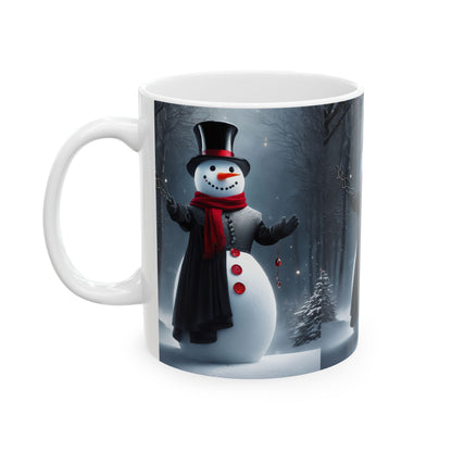 Snowman Winter Forest Ceramic Mug — Festive Holiday Coffee Cup 11oz    Item #563991