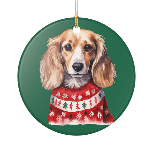 Christmas Dog In Sweater Ceramic Ornament   Item #685519