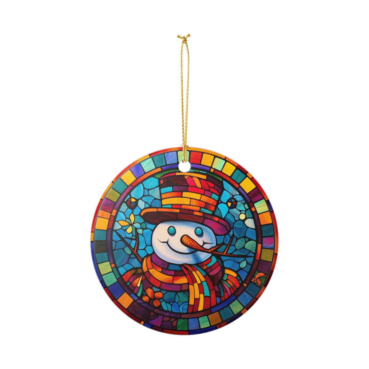 Stained Glass Snowman Ceramic Ornament   Item #61321