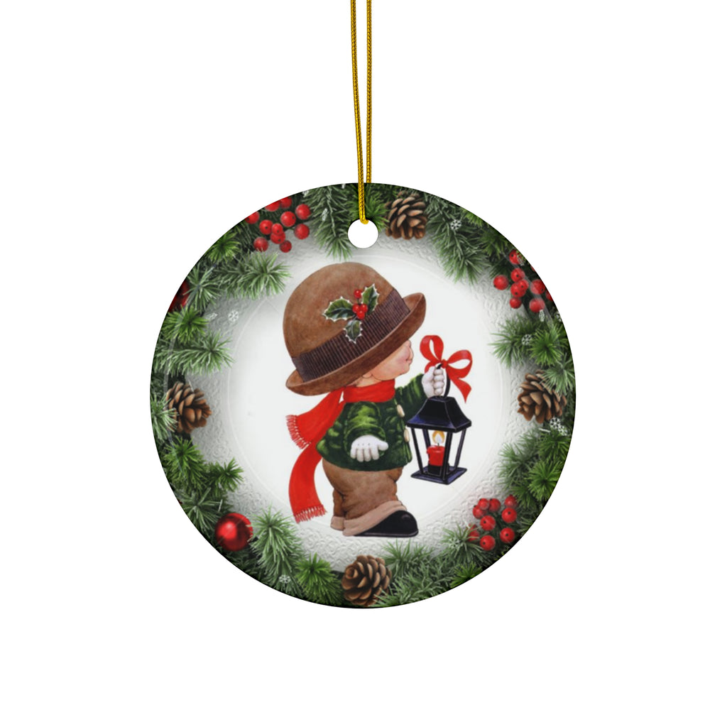 Xmas Kid Ceramic Disc Ornament       Item #325483 - Buckshot's Bargain Barn