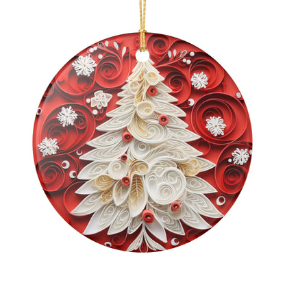 Ceramic Christmas Ornament – Red Quilled Christmas Tree Design   Item #890572