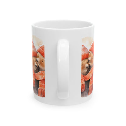 Cute Bear Couples Mug — Cozy Winter Bears in Matching Hats & Scarf 11oz   Item #17205