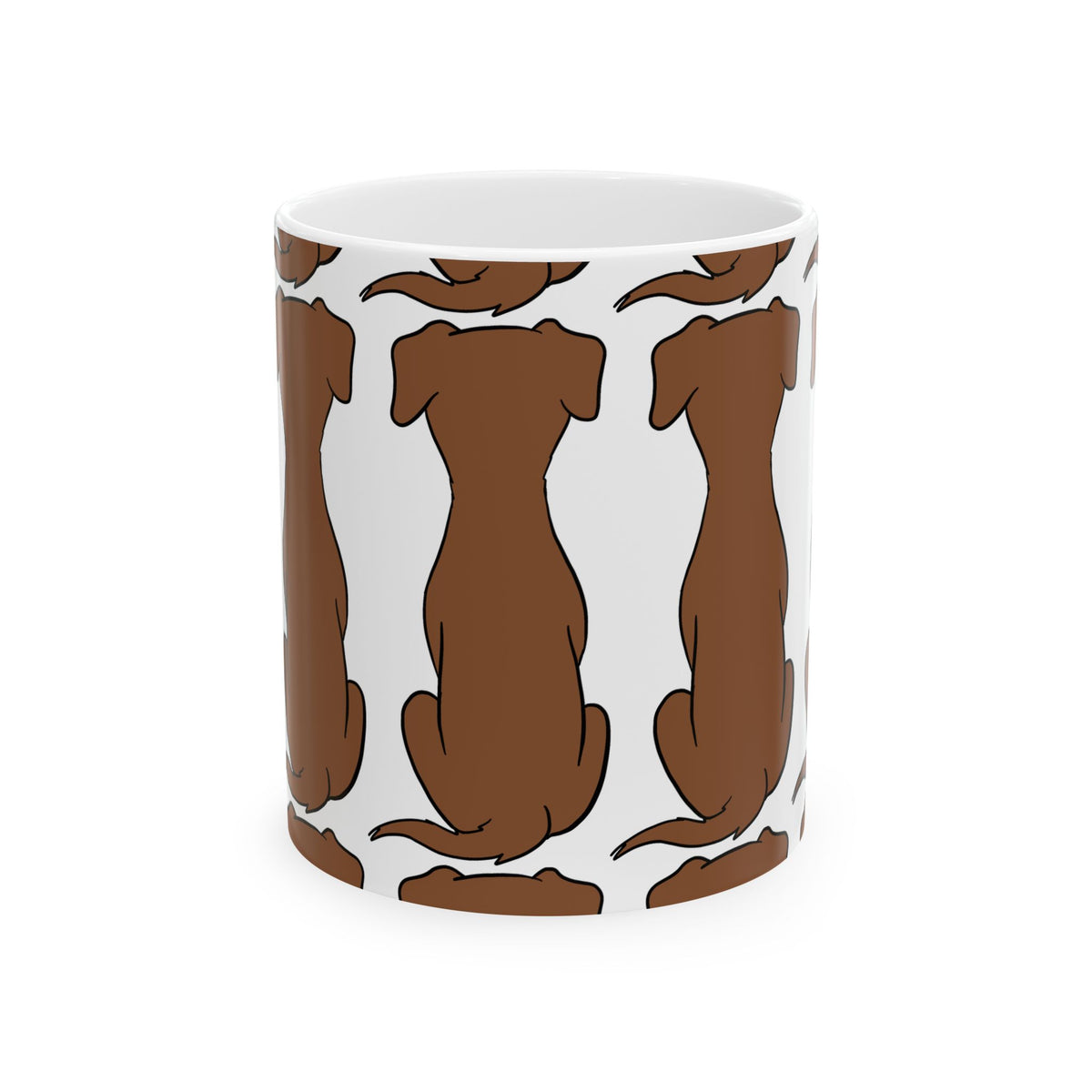 Brown Dog Pattern Ceramic Mug — Cute Dachshund Silhouette Coffee Cup 11oz   Item #441071