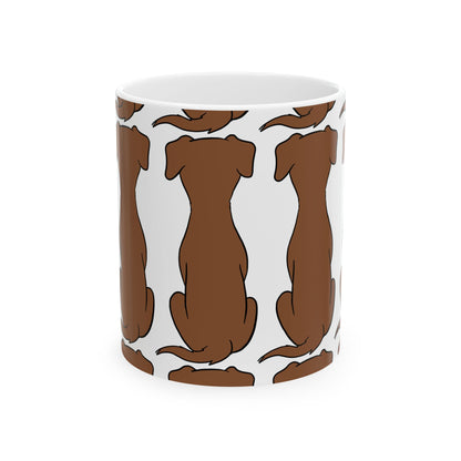 Brown Dog Pattern Ceramic Mug — Cute Dachshund Silhouette Coffee Cup 11oz   Item #441071