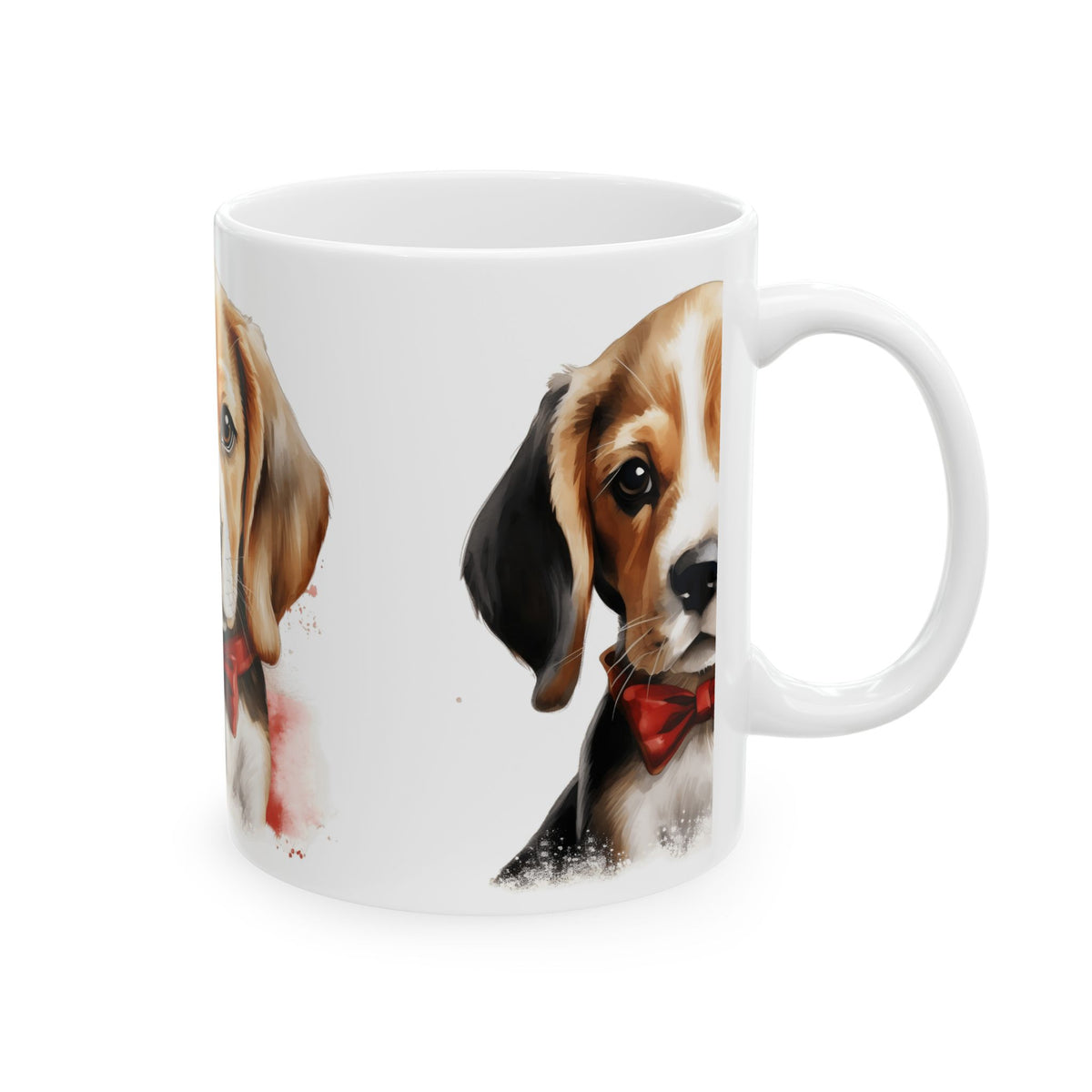 Adorable Beagle Puppy with Red Bow Tie Ceramic Mug 11oz   Item #72552