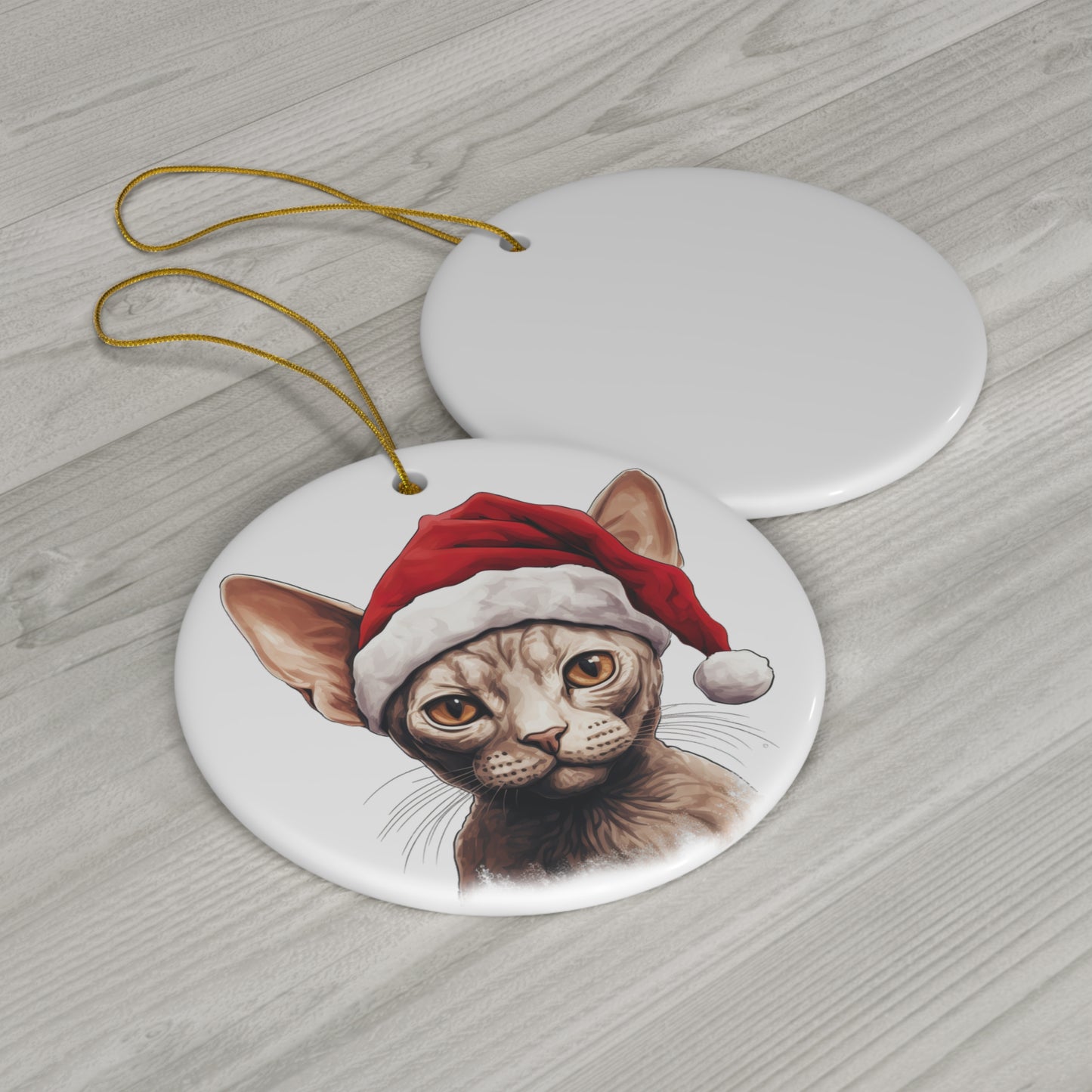 Ceramic Ornament - Devon Rex Kitten With Santa Hat      Item #6314682