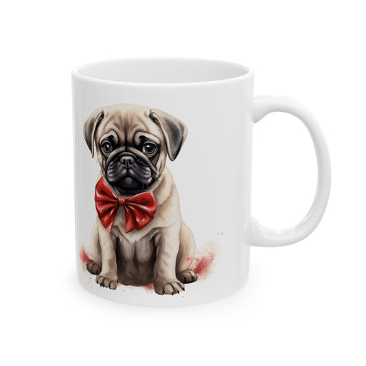 Cute Pug With Red Bow Christmas Ceramic Mug 11oz  Item #720515