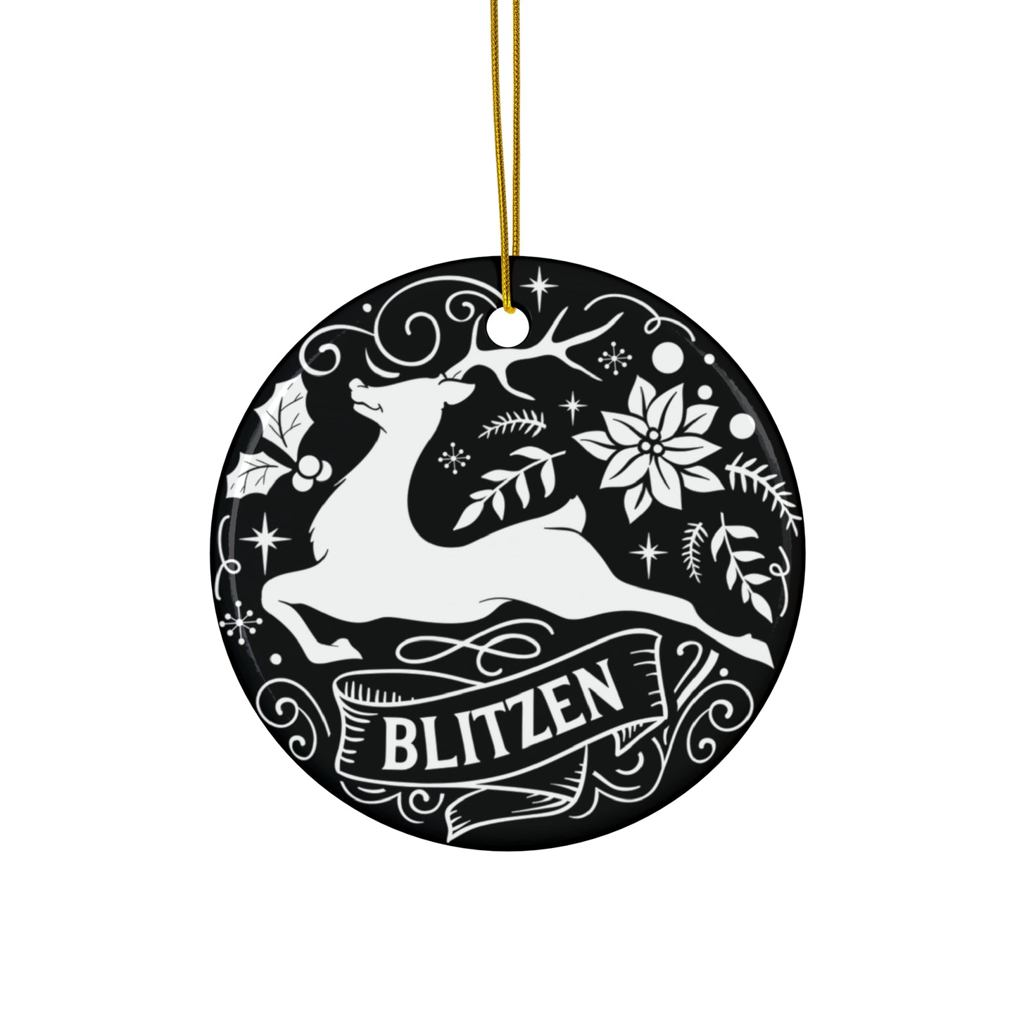 Blitzen Ceramic Disc Ornament        Item #2175447