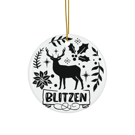 Blitzen Ceramic Disc Ornament          Item #2101918