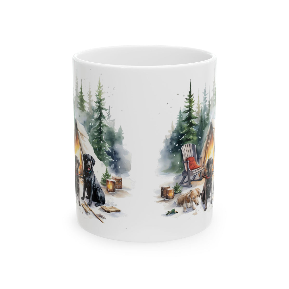 Cozy Winter Camping Black Dogs Ceramic Mug  11oz  Item #147289