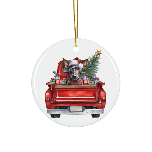 Xoloitzcuintli Mexican Hairless Dog In Red Truck Ceramic Disc Ornament       Item #9481491